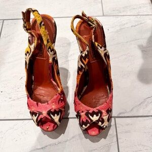 Missoni Pink and Yellow Patterned Slingback Peep-Toe Heels